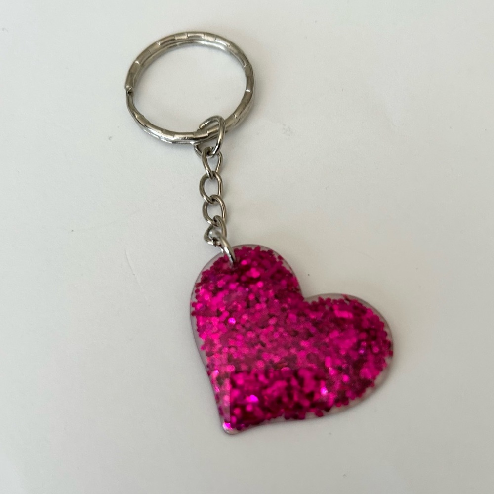 NWT Hot Pink Glitter Hanging Heart Keychain